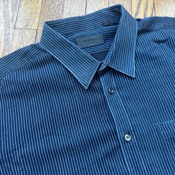 Sand Copenhagen "SPO" Blue Pinstriped Button-Up Dress Shirt - Men's 18" / 46 - Picture 3 of 9